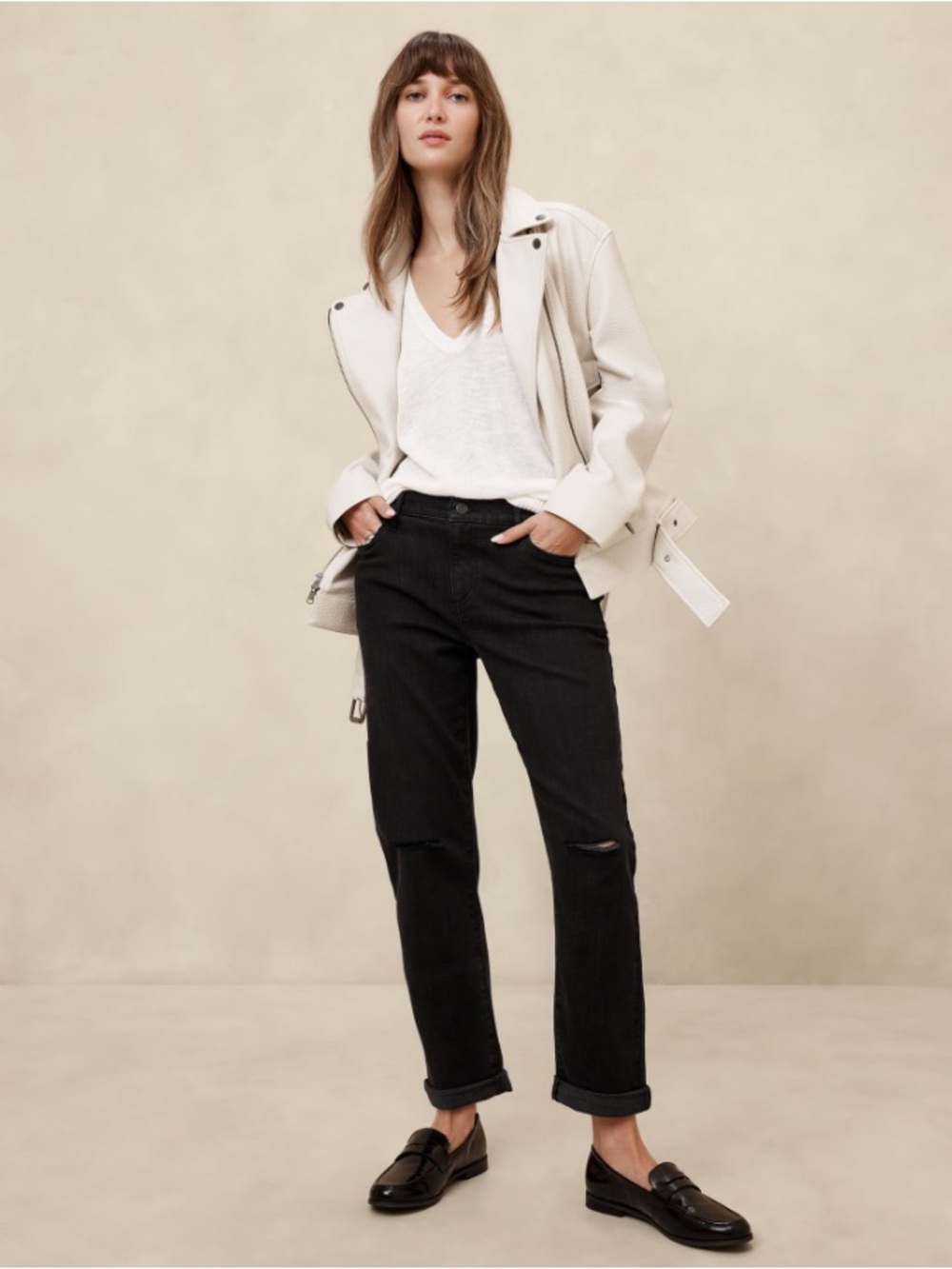 Banana Republic Black Boyfriend Jeans with Knee Slits